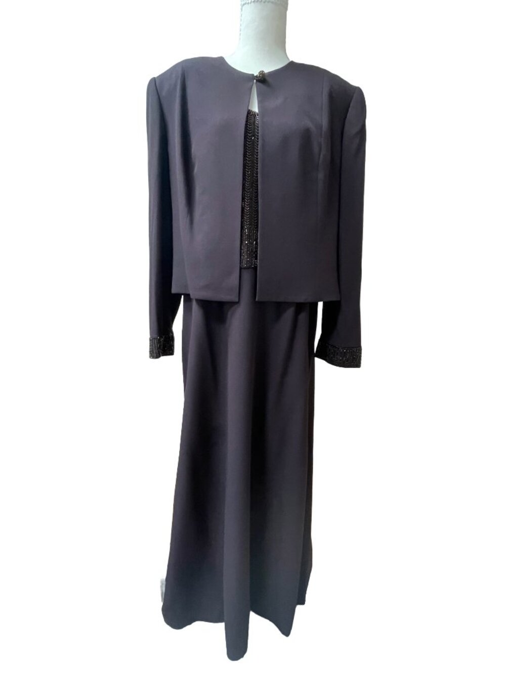 Daymor Couture Black Beaded Gown & Jacket Set Size 16